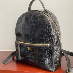 EUC Tory Burch Croc Embossed Backpack